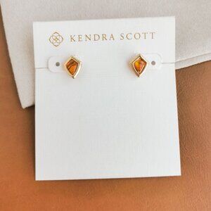 Kendra Scott Monica Gold Marbled Amber Illusion Stud Earrings Trendy Jewelry